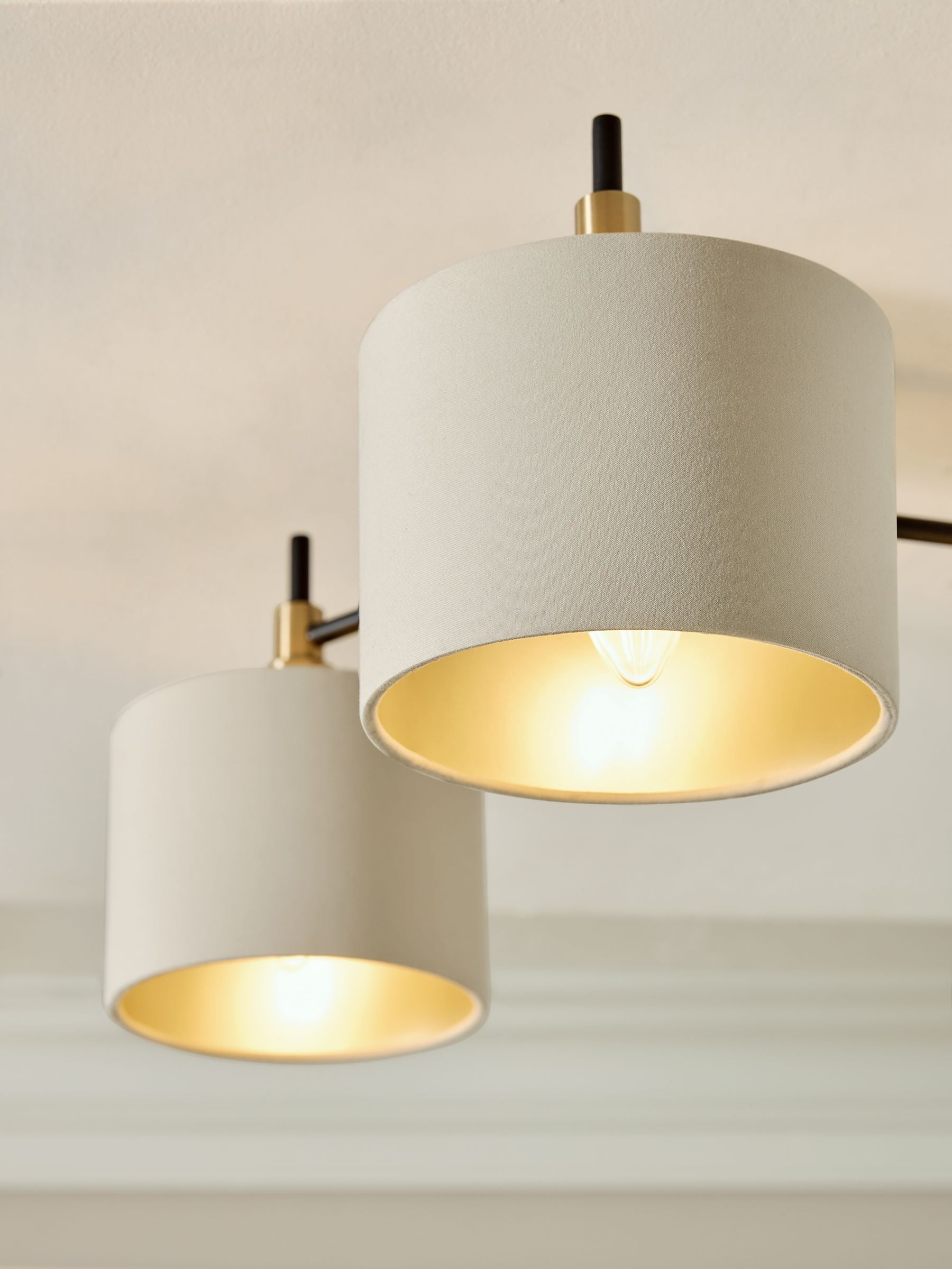 Hudson 3 light flush ceiling light with fabric shades, UK version