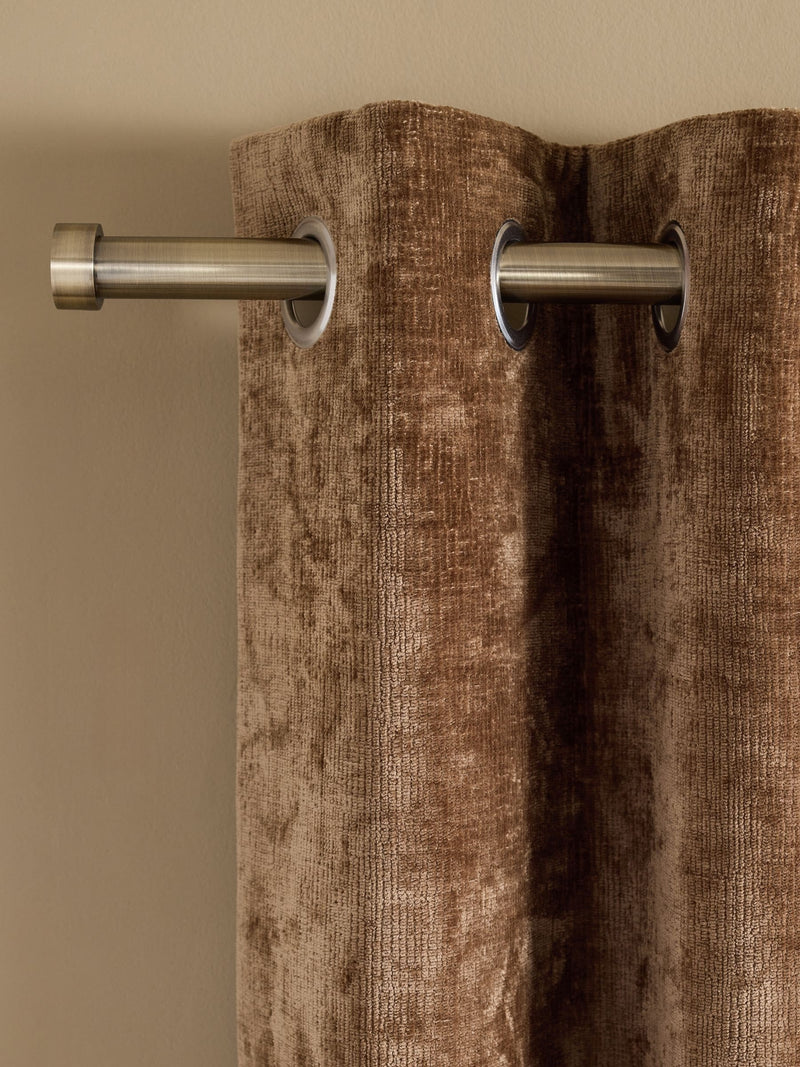 Tan Brown Blackout/Thermal Plush Chenille Eyelet Curtains