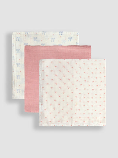 Next JoJo Maman Bébé 3-Pack Pink Baby Muslin Cloths 60x60cm- Buy online at McGrocer