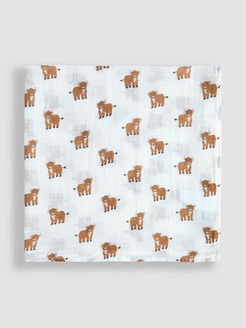JoJo Maman Bébé highland cow muslin cloths 5-pack 60x60cm, UK version