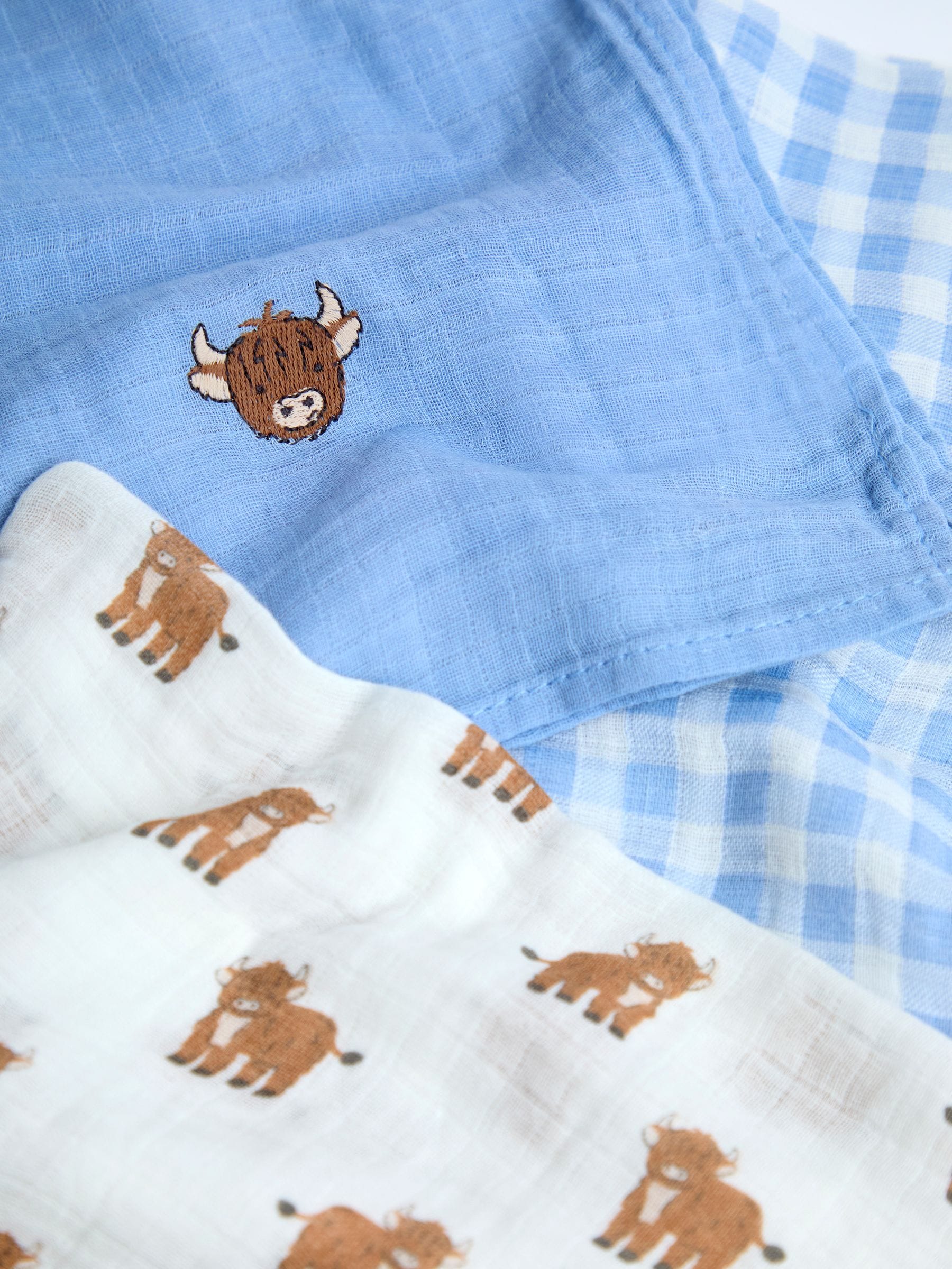 JoJo Maman Bébé highland cow muslin cloths 5-pack 60x60cm, UK version