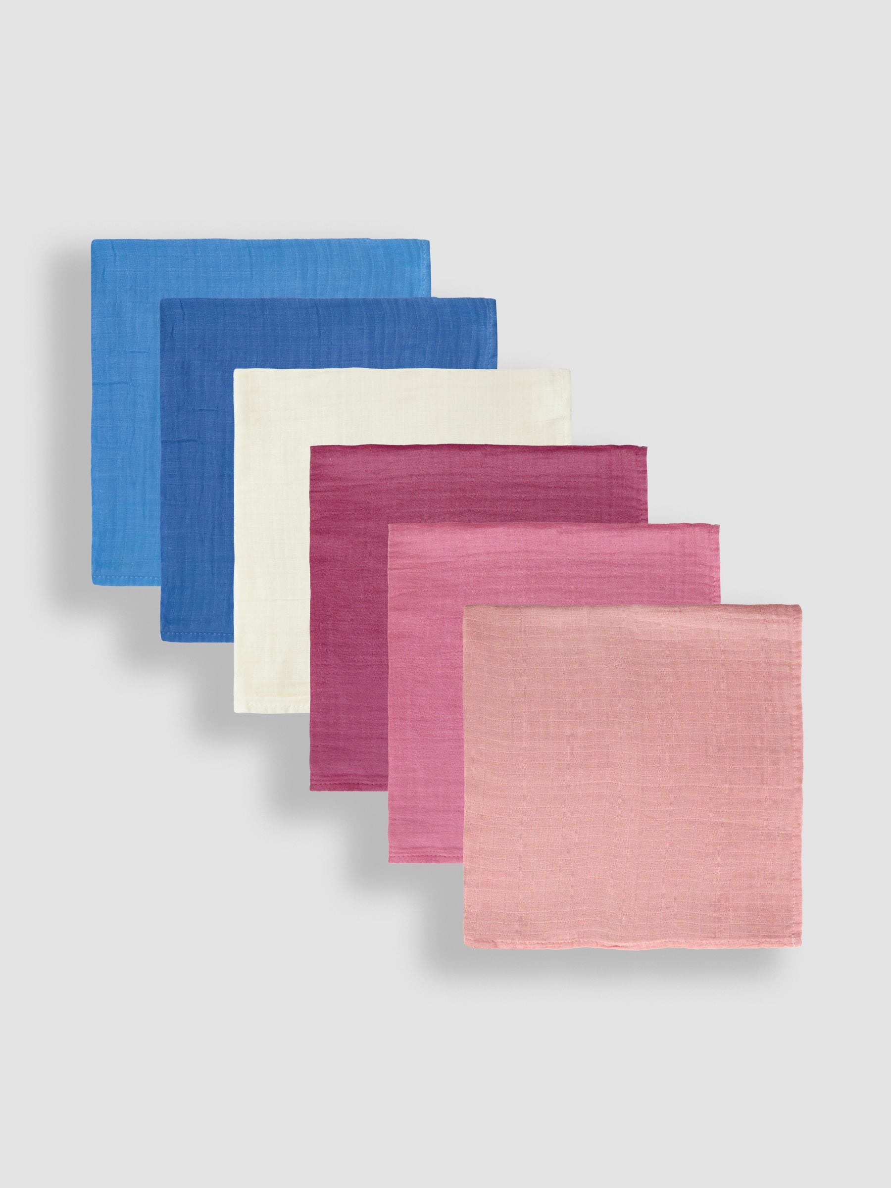 JoJo Maman Bébé pastel muslin cloths 6-pack 60x60cm, imported from the UK