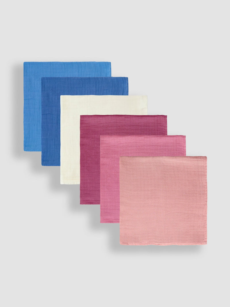 JoJo Maman Bébé pastel muslin cloths 6-pack 60x60cm, imported from the UK