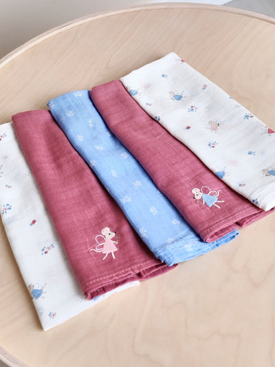 Next JoJo Maman Bébé Fairy Mouse 5-Pack Muslin Cloths 60x60cm- Buy online at McGrocer
