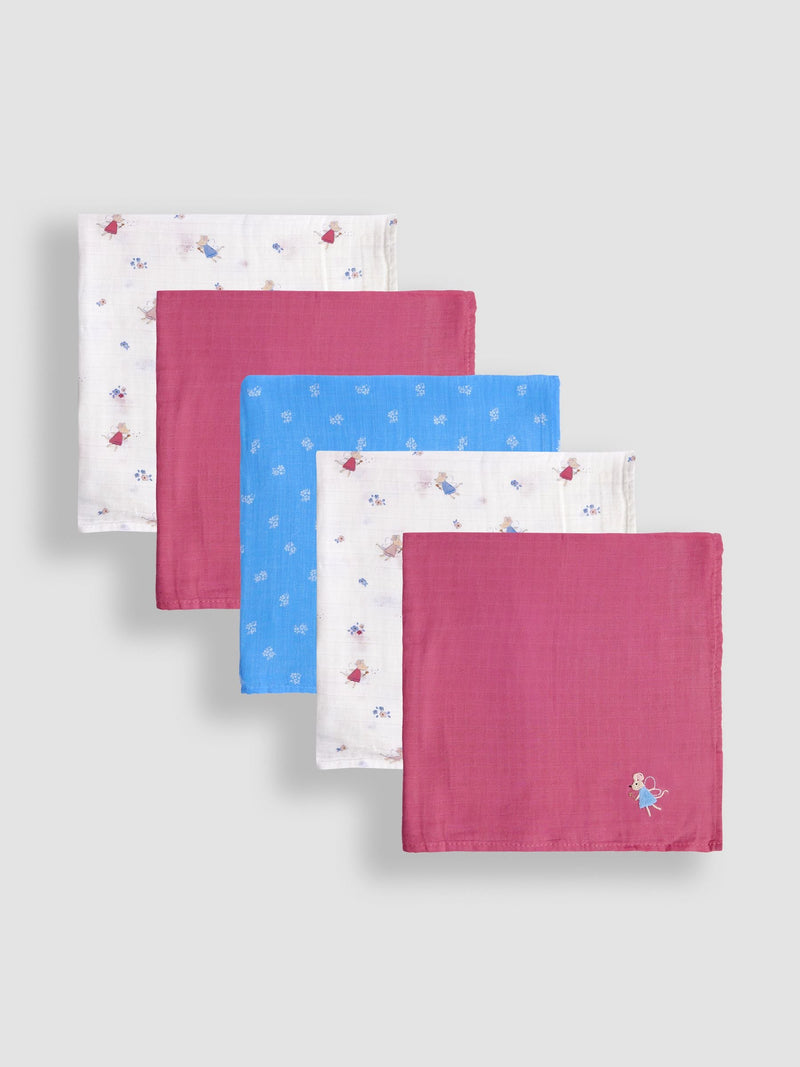 JoJo Maman Bébé Fairy Mouse muslin cloths 5-pack (British brand)