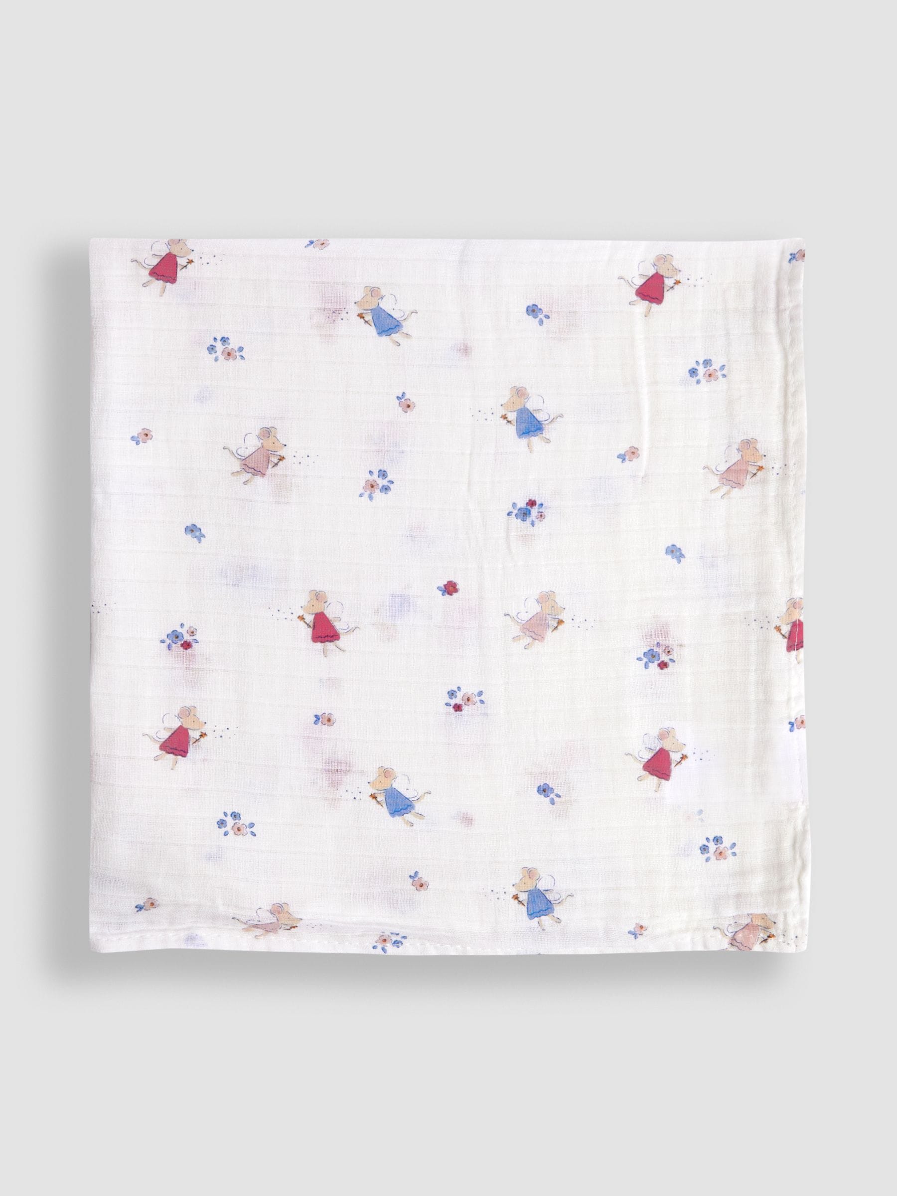 JoJo Maman Bébé Fairy Mouse muslin cloths 5-pack (British brand)