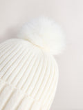 Ecru rib knit beanie with pom pom, imported from the UK
