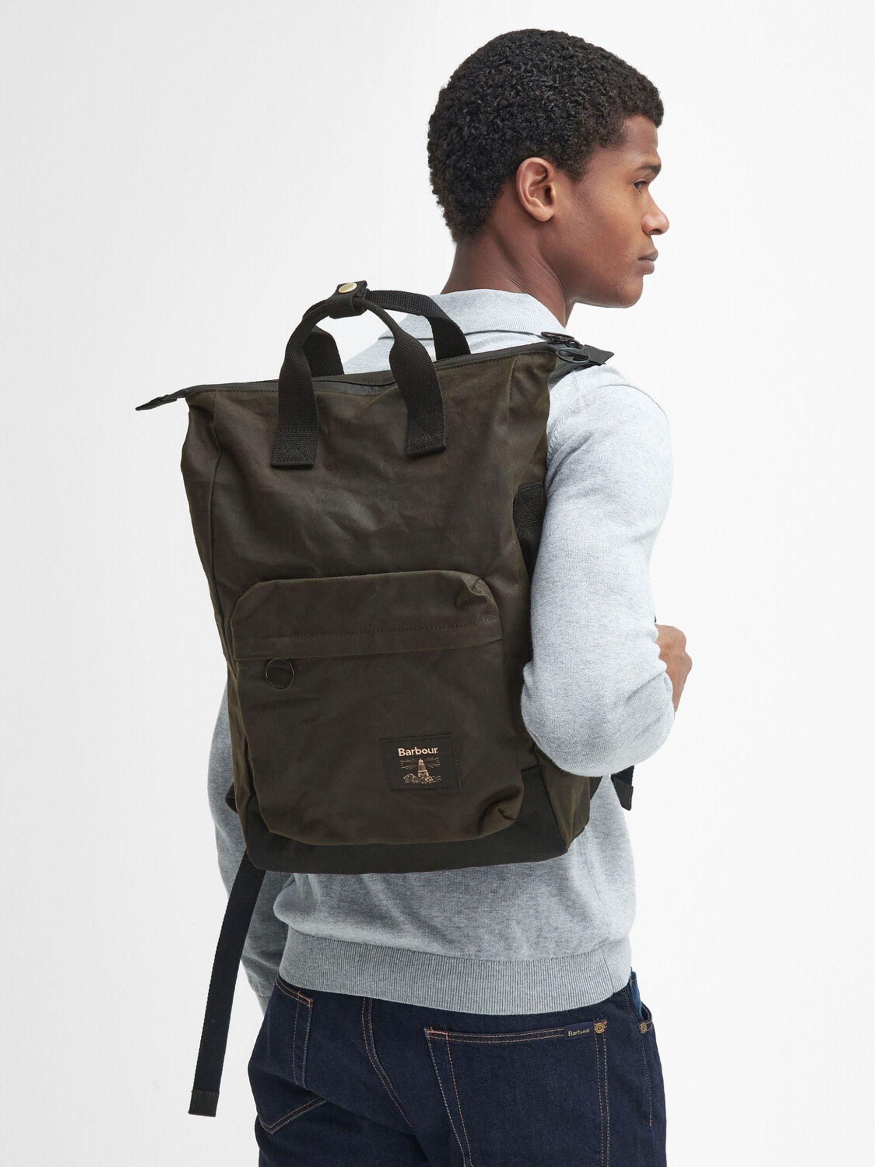 Barbour Dark Green Field Wax Backpack, imported from the UK