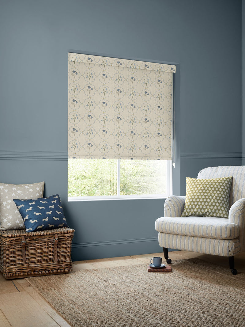 Emily Bond Steel Blue Margot floral roller blind - British product
