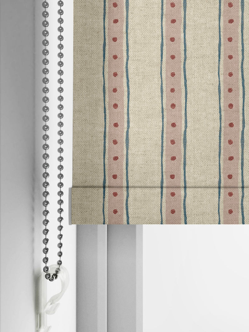 Emily Bond block printed stripe roller blind pink blue (British brand)