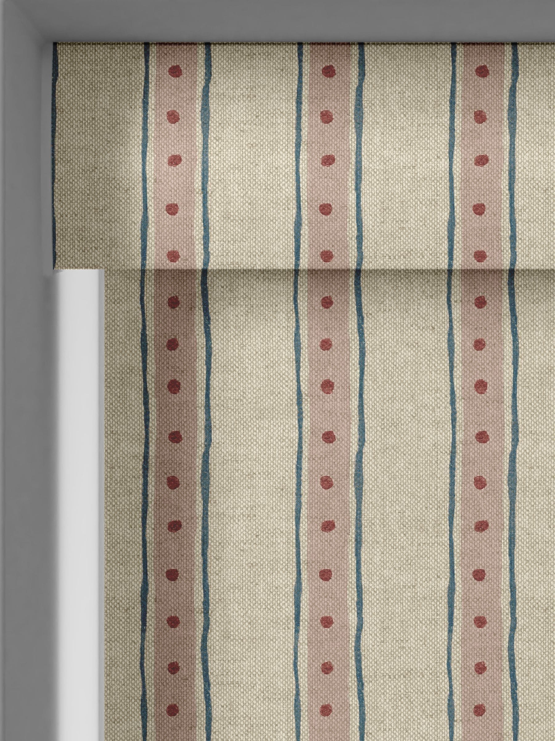 Emily Bond block printed stripe roller blind pink blue (British brand)