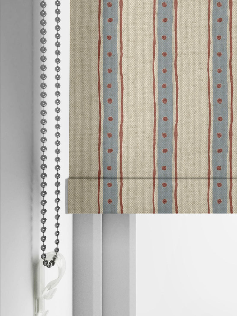 Emily Bond blue block printed stripe roller blind (British brand)