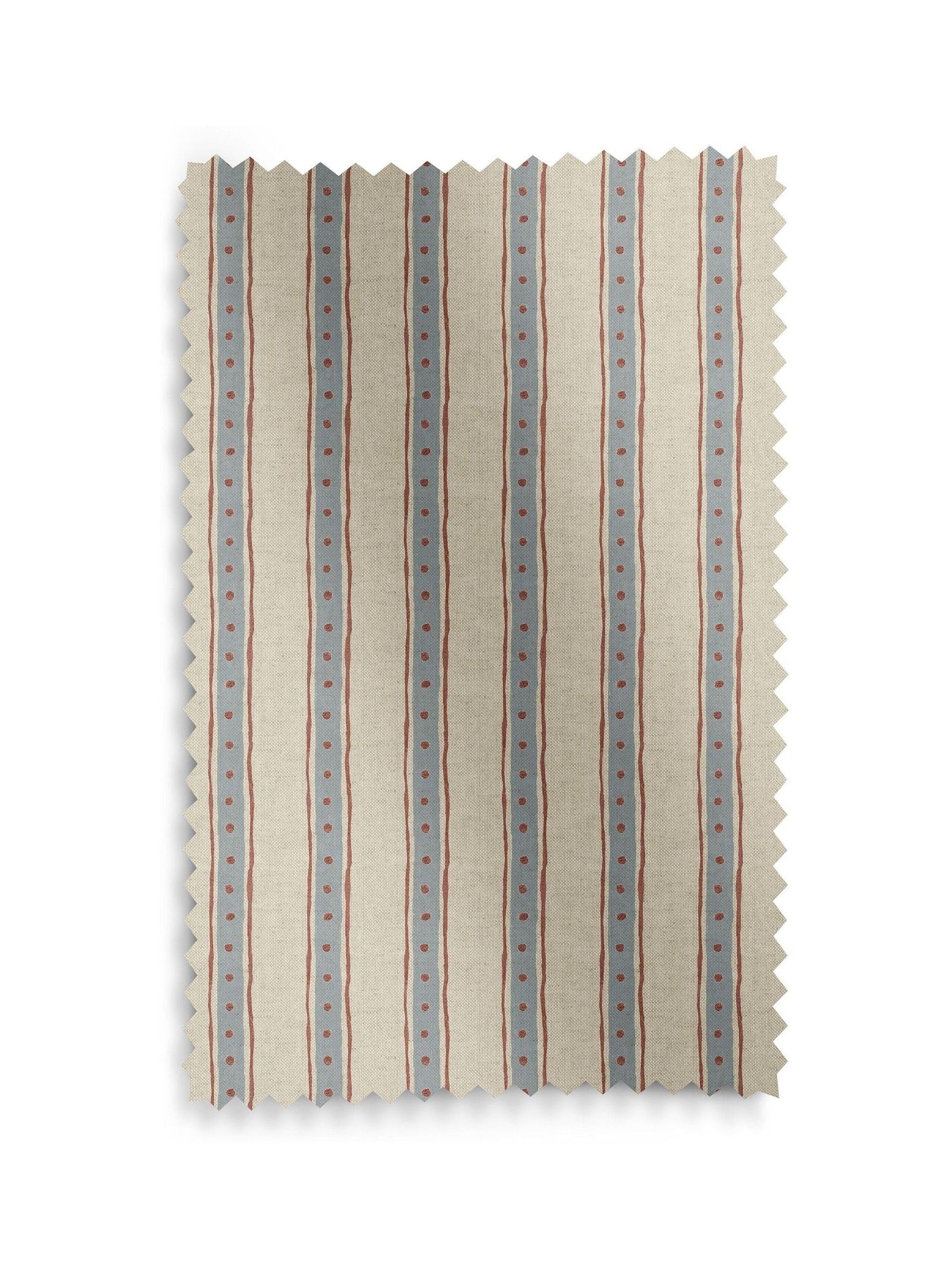 Emily Bond blue block printed stripe roller blind (British brand)