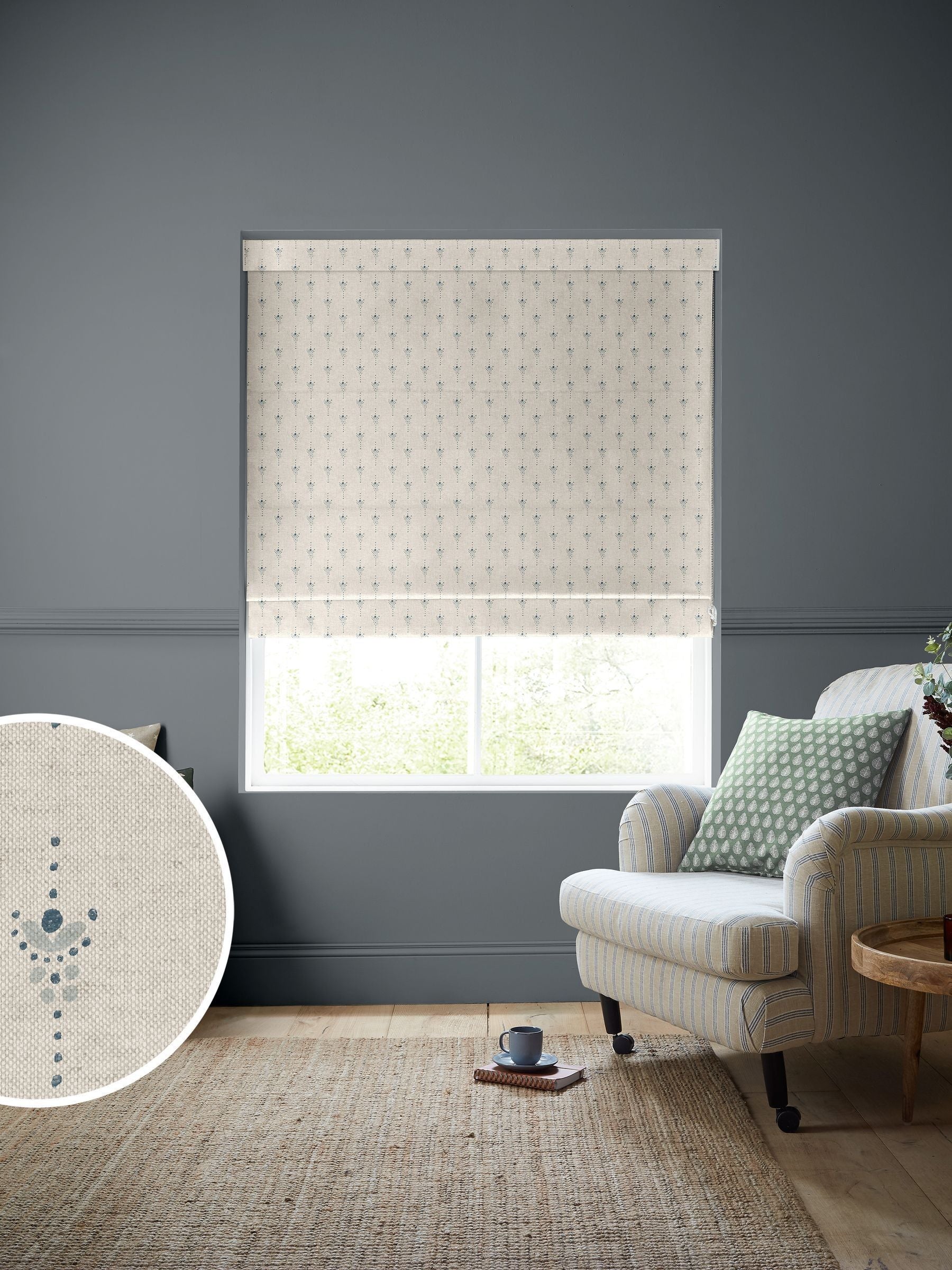 Emily Bond Fowey Blue Honor roman blind, UK version