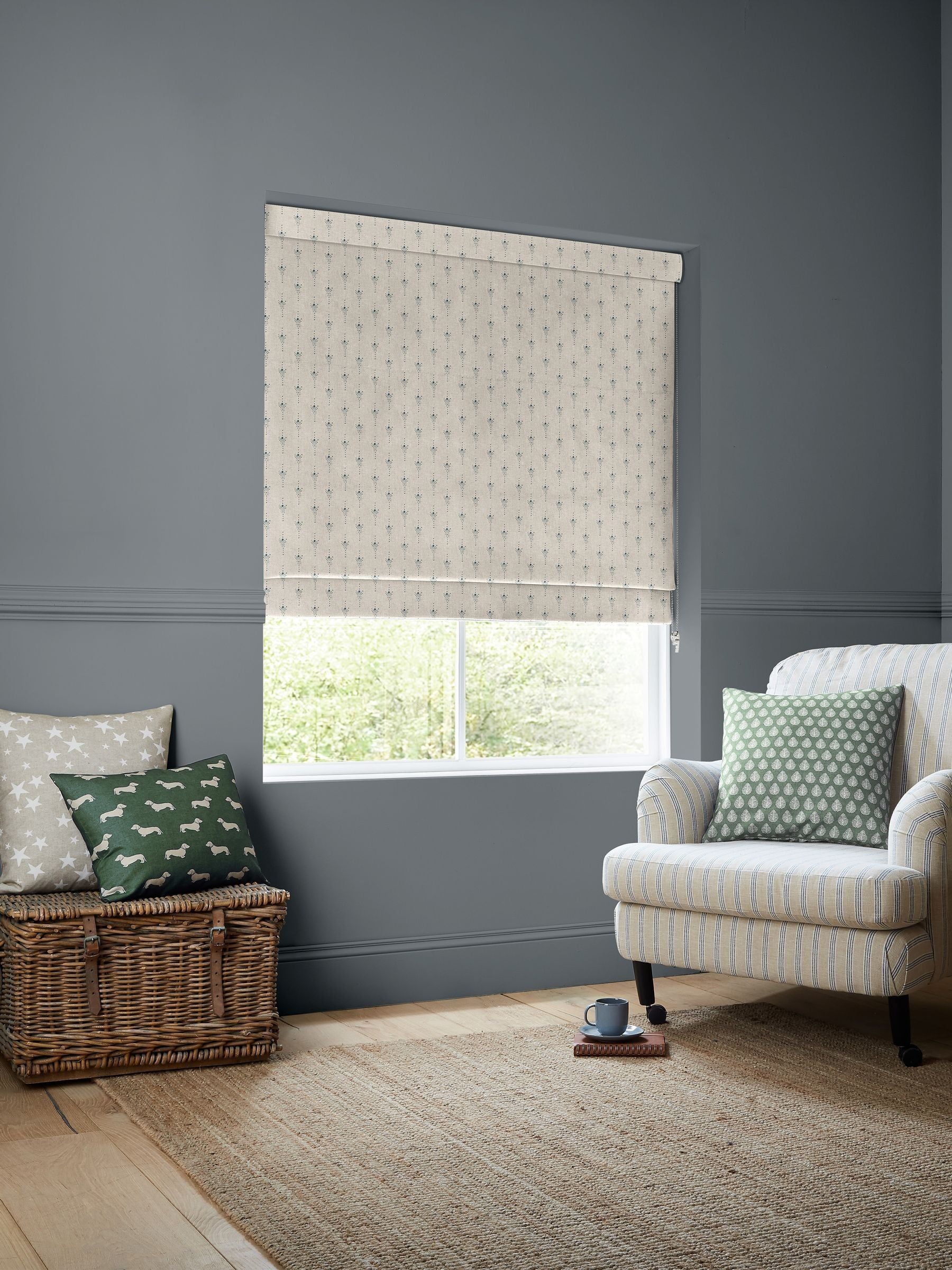 Emily Bond Fowey Blue Honor roman blind, UK version