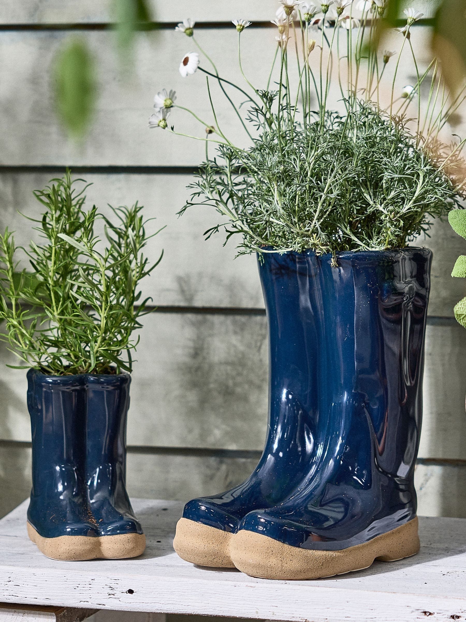 Dibor Blue Wellington small planter ceramic boot, UK version