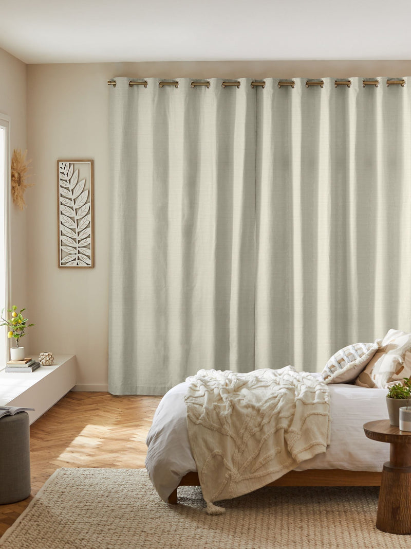 Ire Oyster Natural Subtle Stripe curtains, imported from the UK