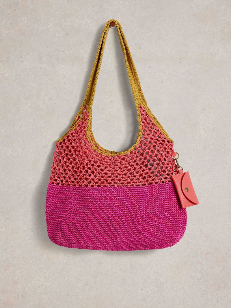 White Stuff Pink/Brown Christe Crochet Shopper Bag
