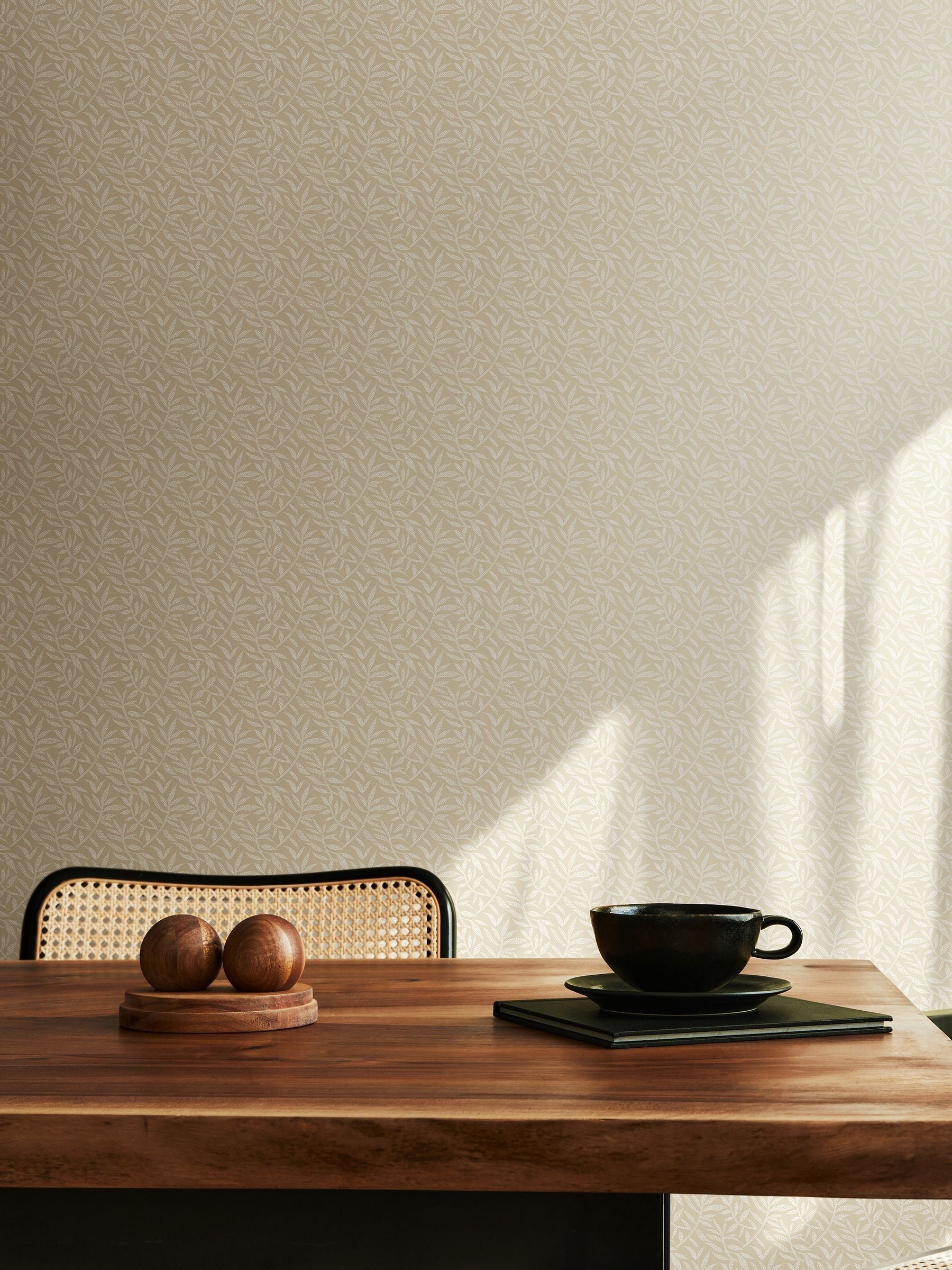 Ohpopsi dark linen dotty leaf print wallpaper (British brand)