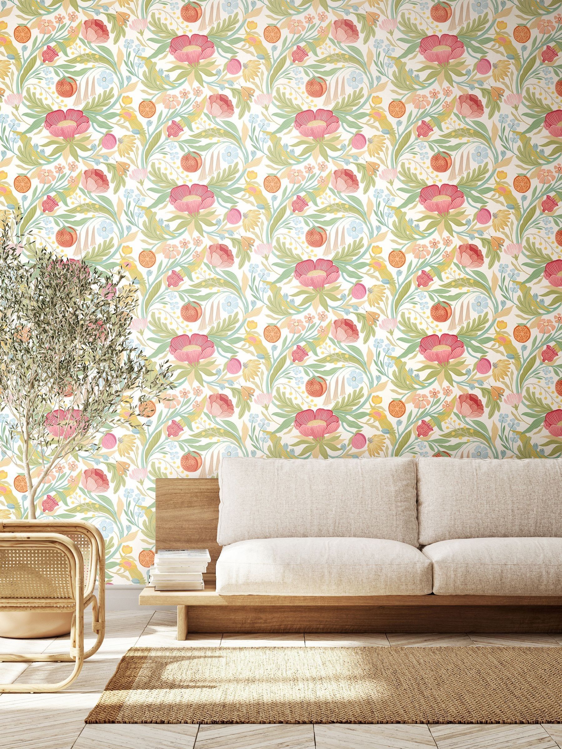 Ohpopsi Chalk Parchment Clementine Wallpaper