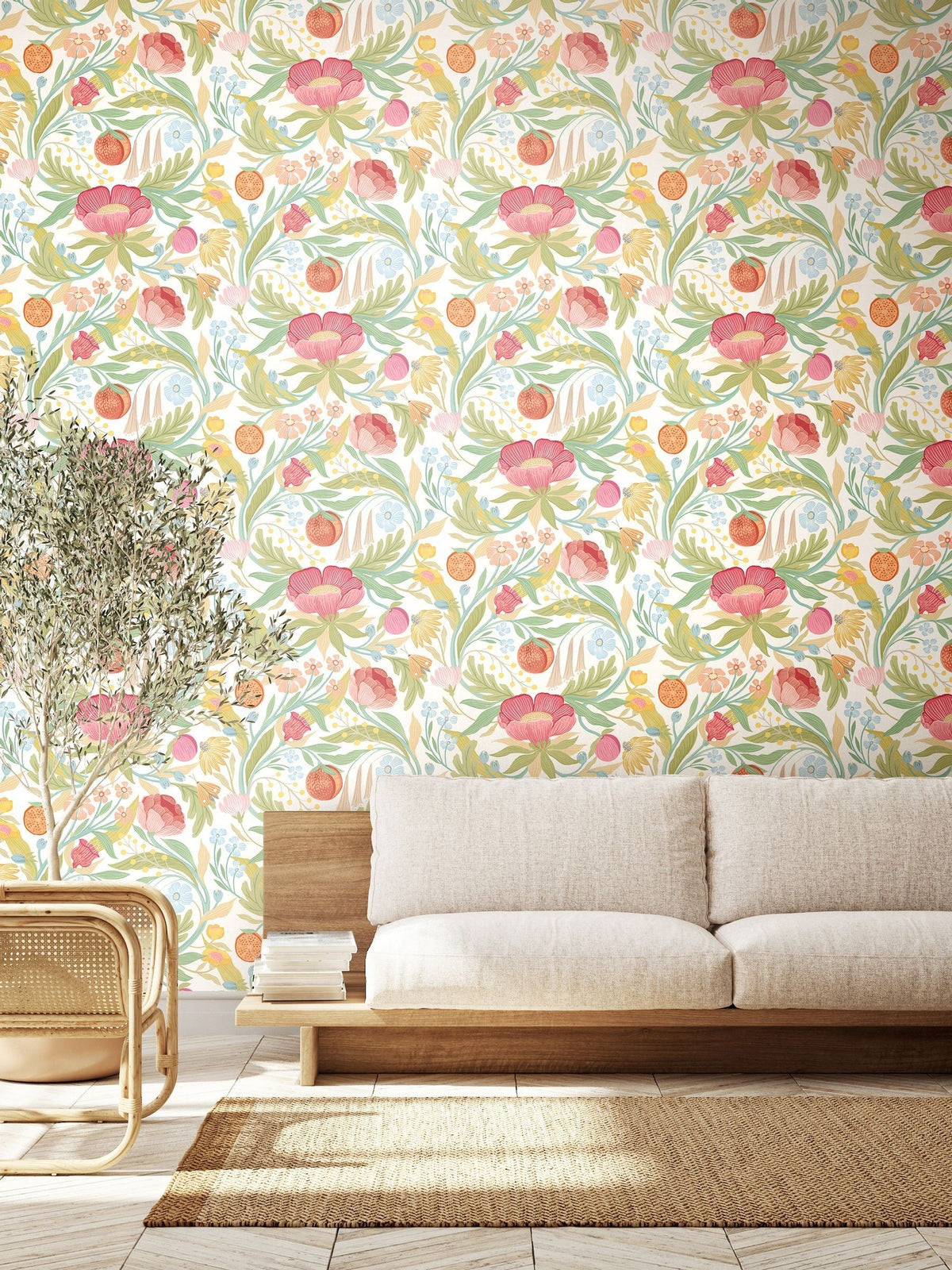 Ohpopsi Chalk Parchment Clementine Wallpaper