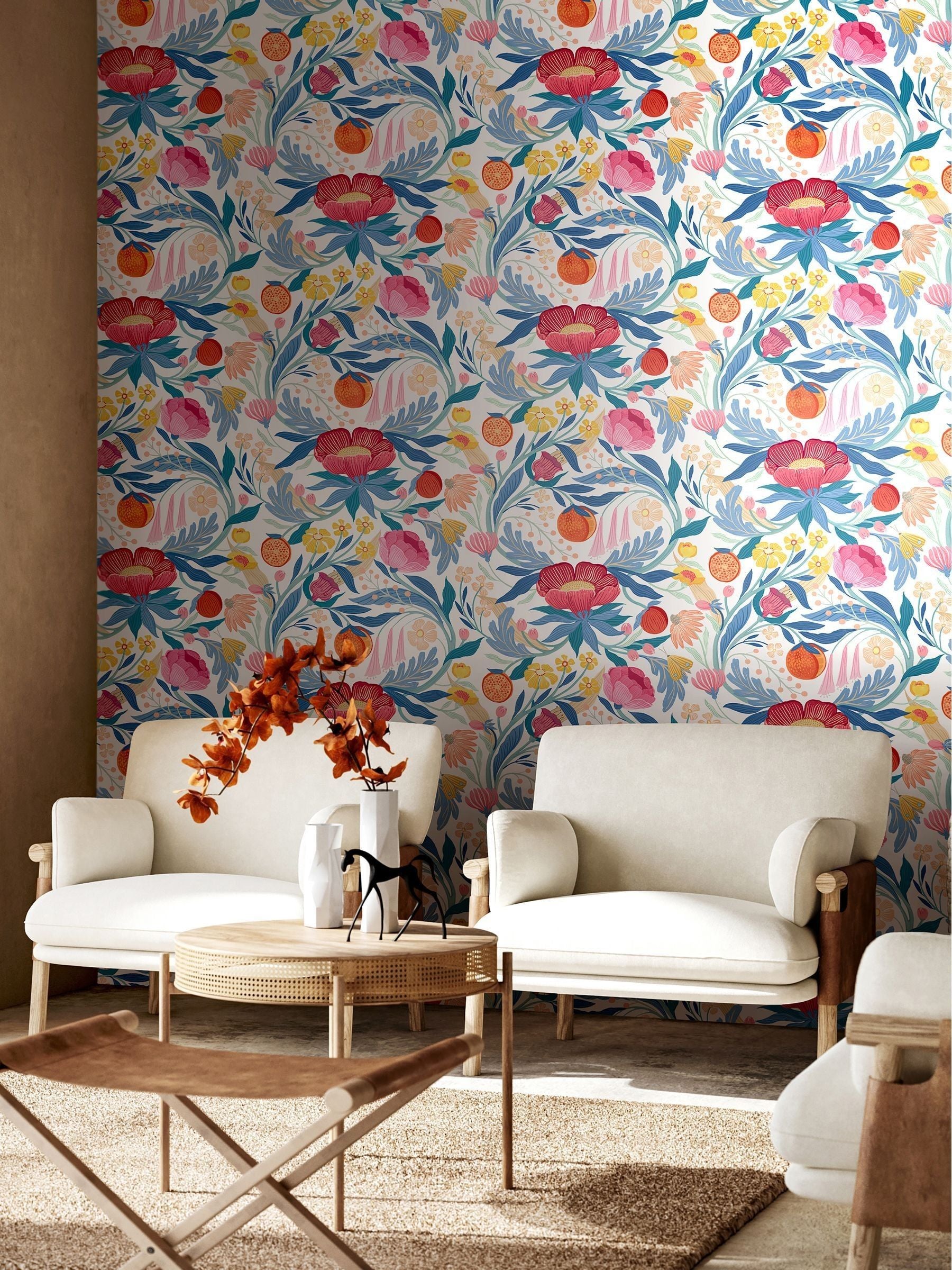 Ohpopsi Chalk Parchment Clementine Wallpaper