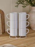 White Malvern stacking mugs set of 6 with metal stand - British product