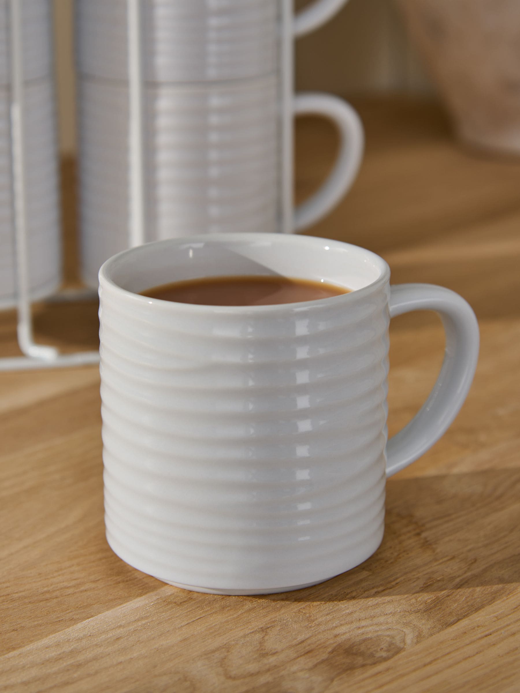 White Malvern stacking mugs set of 6 with metal stand - British product
