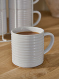 White Malvern stacking mugs set of 6 with metal stand - British product