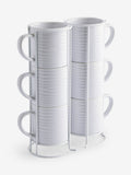 White Malvern stacking mugs set of 6 with metal stand - British product