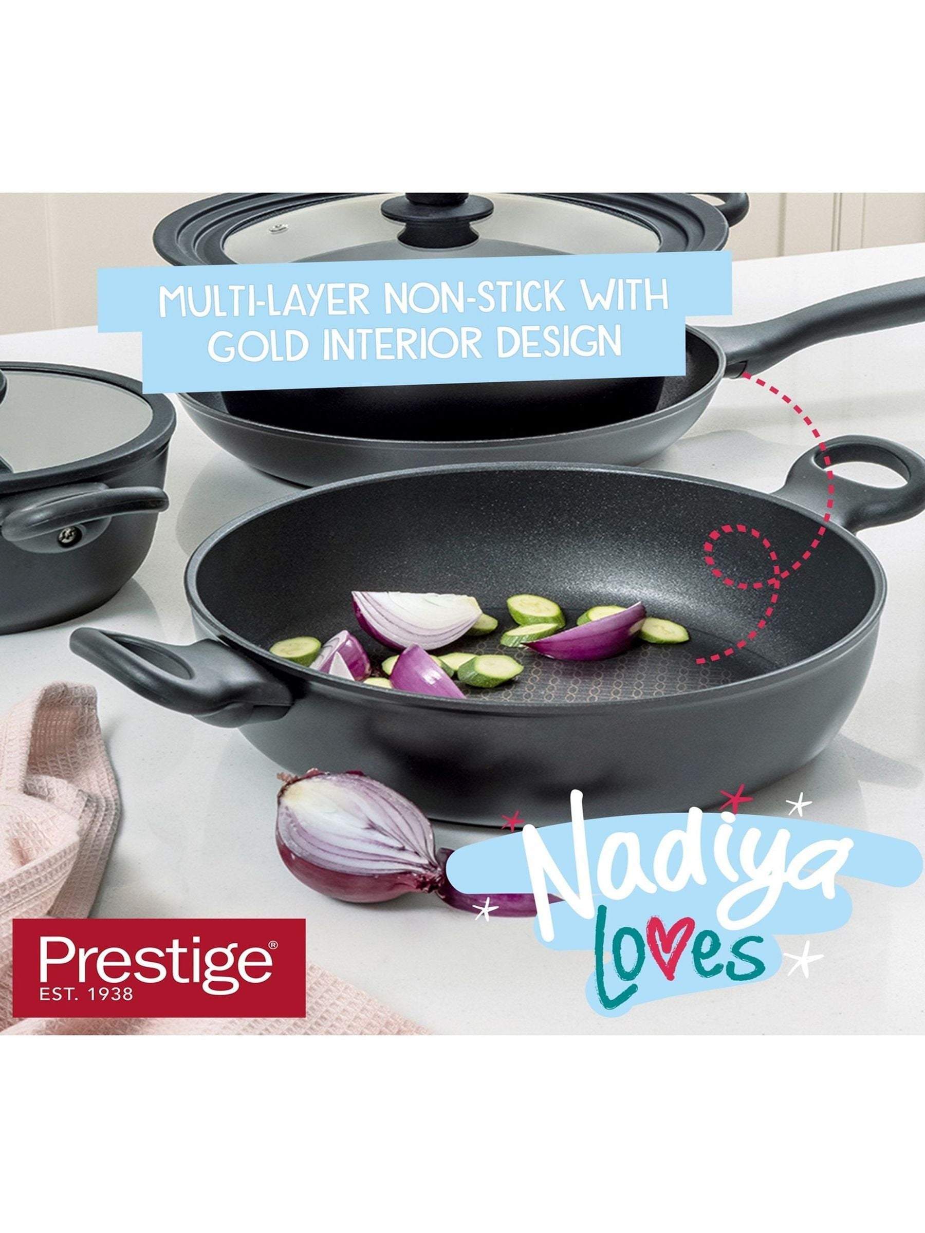 Prestige Black Nadiya 4-piece non-stick cookware set, imported from the UK
