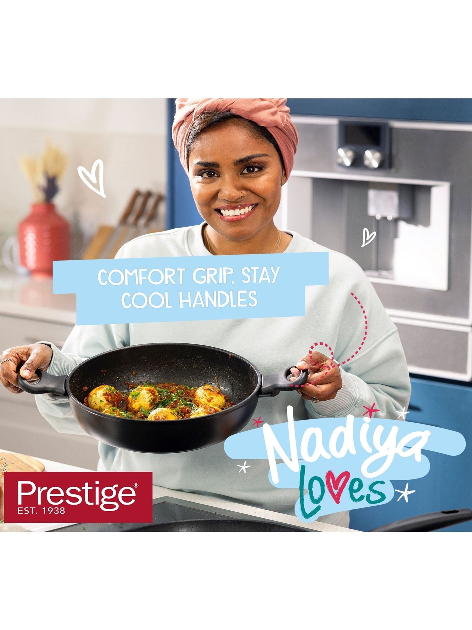 Prestige Black Nadiya 4-piece non-stick cookware set, imported from the UK