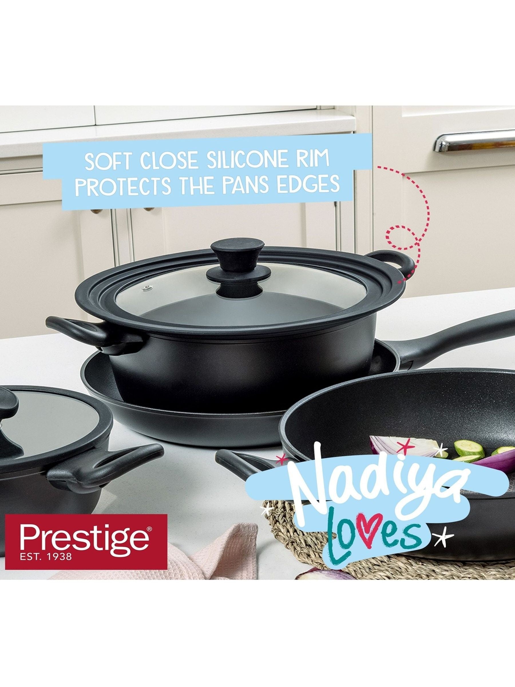 Prestige Black Nadiya 4-piece non-stick cookware set, imported from the UK