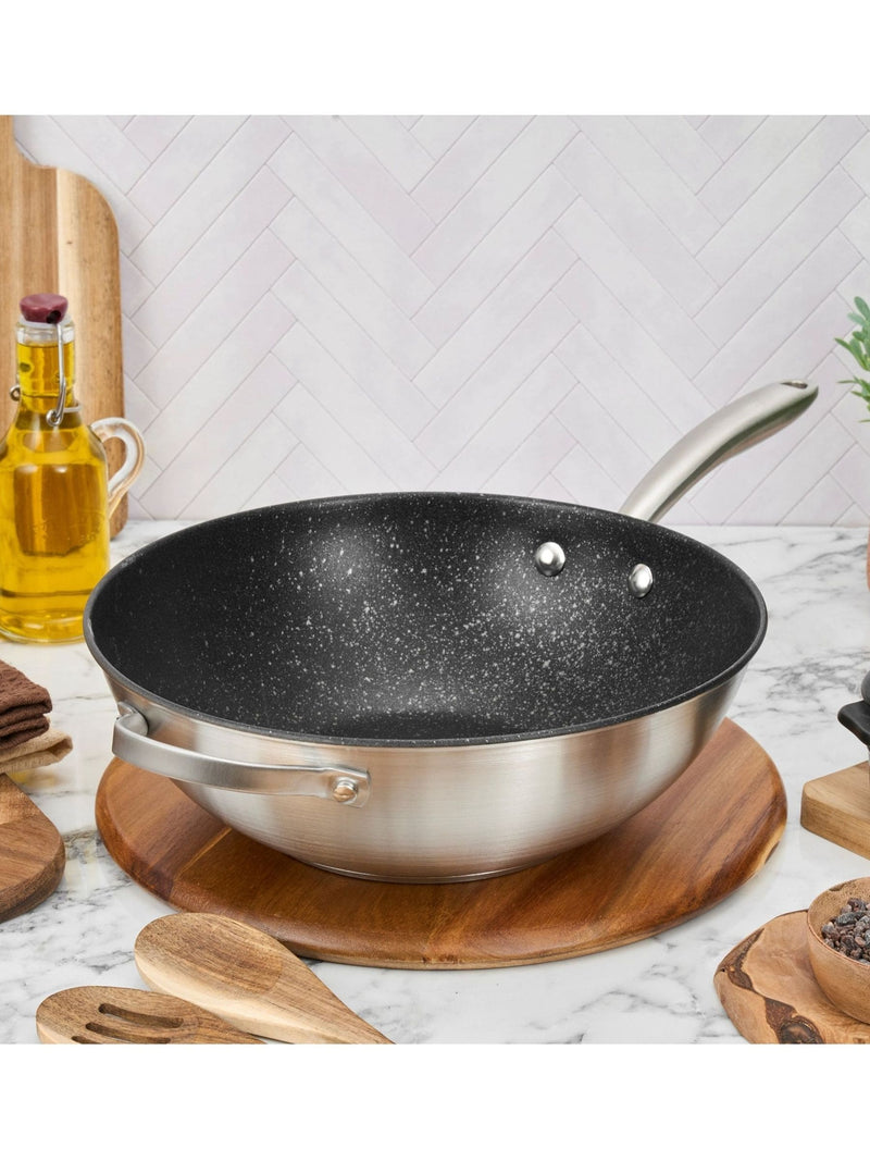 Prestige Silver Scratch Guard stir fry wok 29cm, imported from the UK
