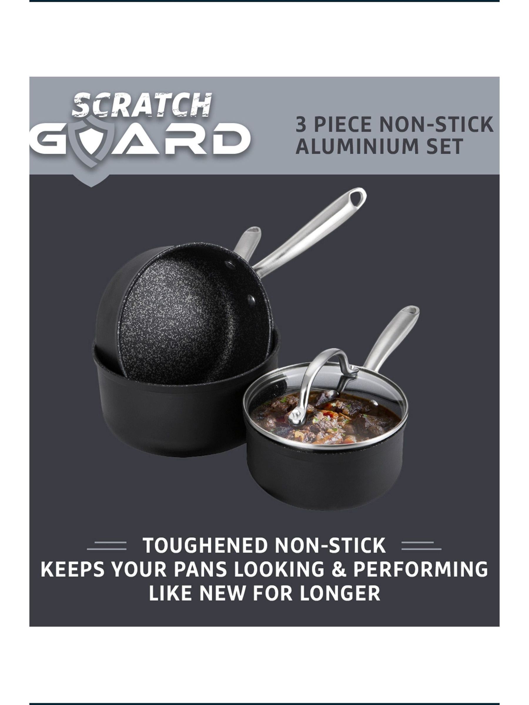 Prestige 3 Piece Black Scratch Guard Non Stick Aluminium Saucepan Set