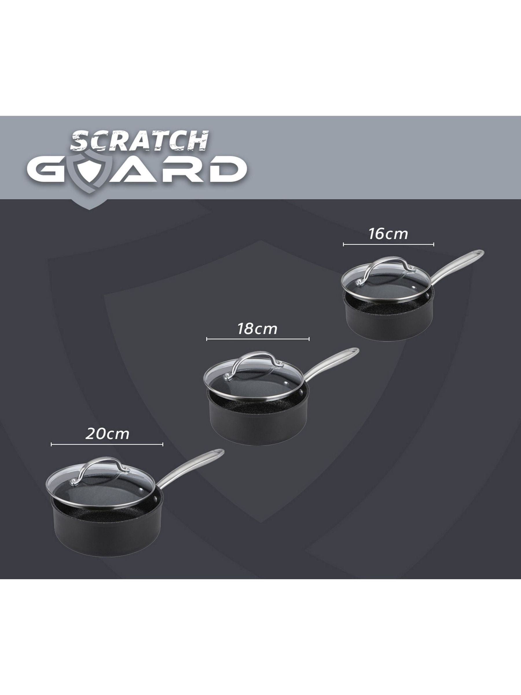 Prestige 3 Piece Black Scratch Guard Non Stick Aluminium Saucepan Set