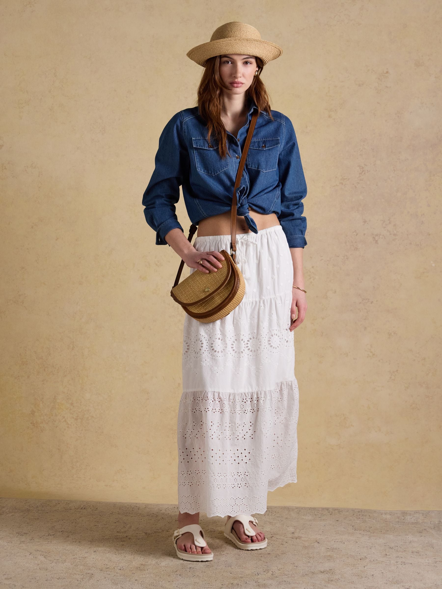 Joules Daphne Neutral Straw Effect crossbody bag, imported from the UK