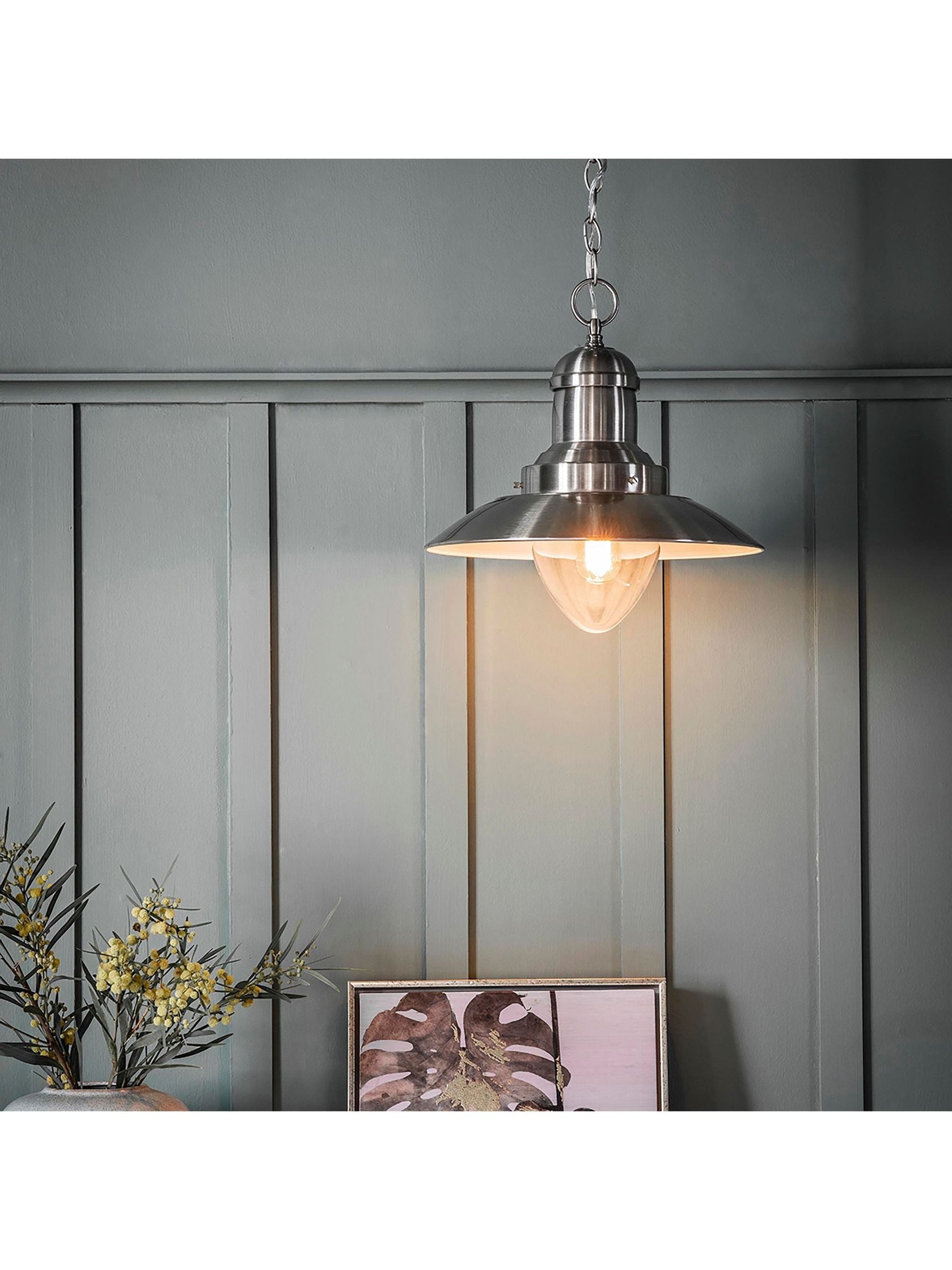 Gallery Home Mendocino ceiling pendant light satin nickel, UK version