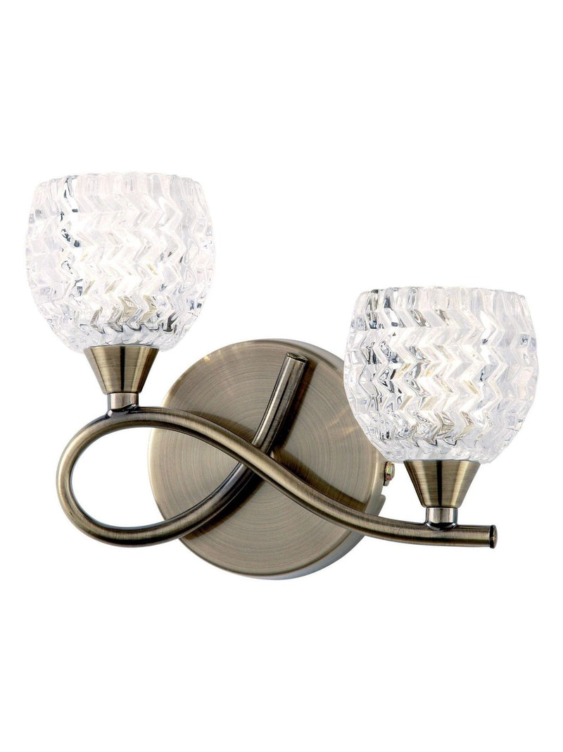 Gallery Home twin wall light antique brass cut glass shades, UK version