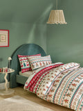 Ecru Red Fairisle Christmas duvet cover and pillowcase set - British product