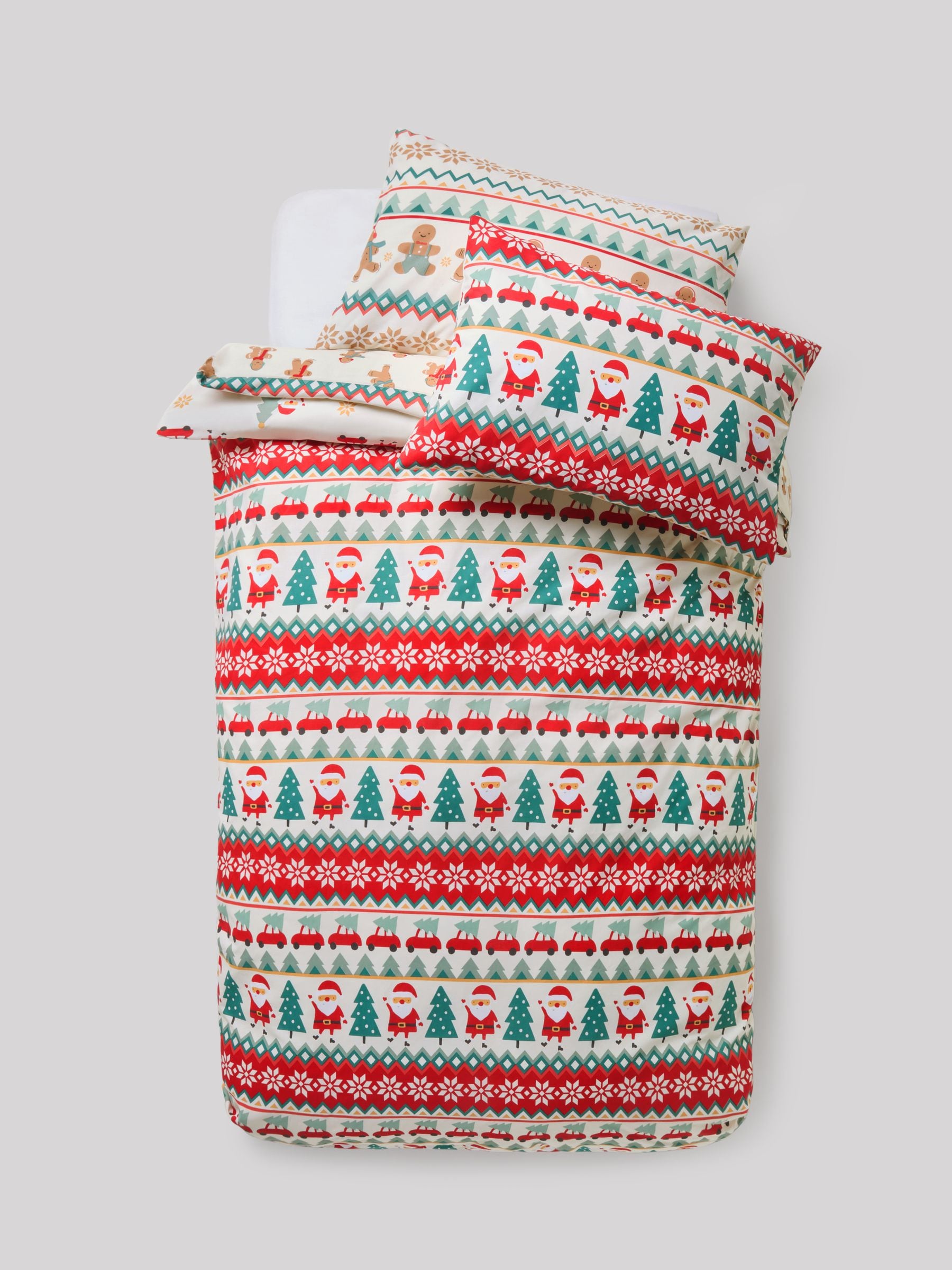 Ecru Red Fairisle Christmas duvet cover and pillowcase set - British product