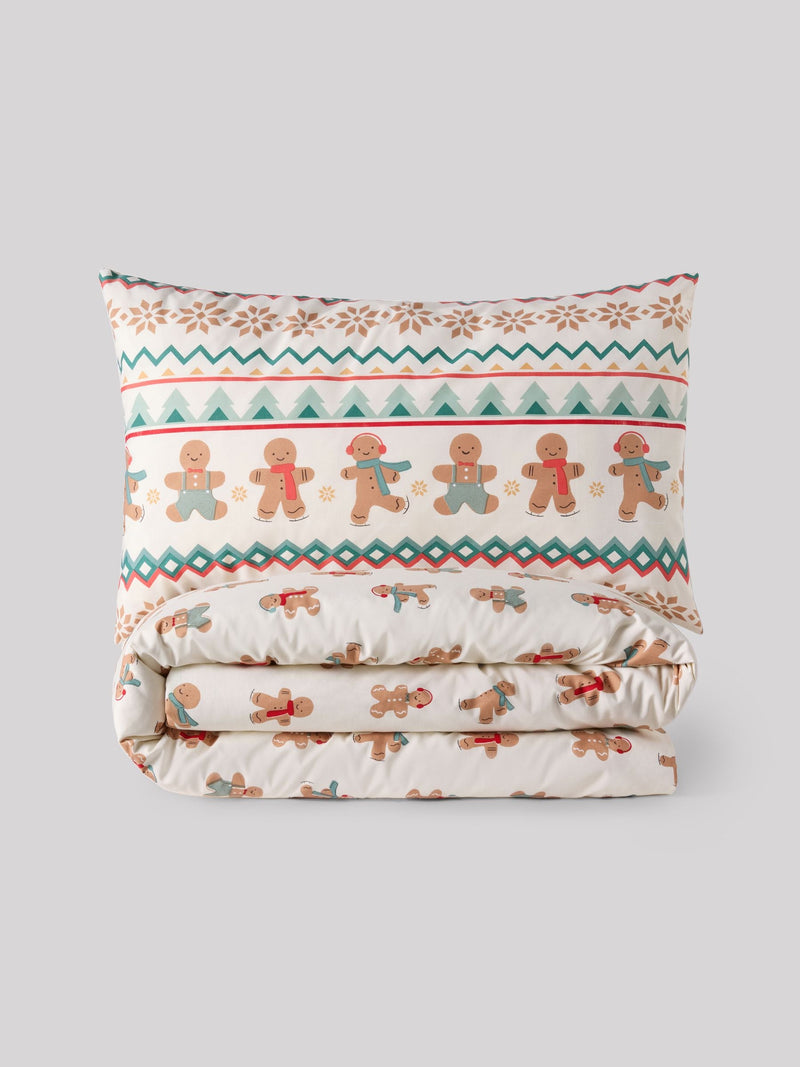 Ecru Red Fairisle Christmas duvet cover and pillowcase set - British product