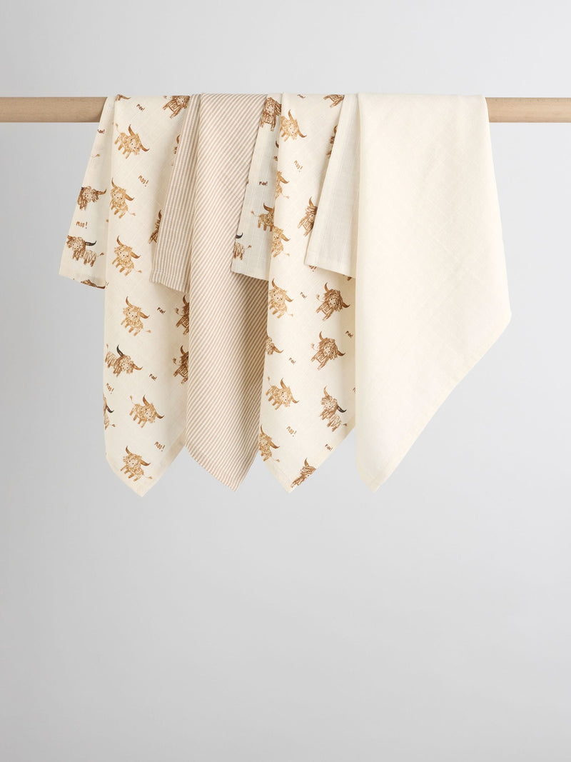 Neutral Hamish the Cow Baby Muslin Cloths 4 Pack