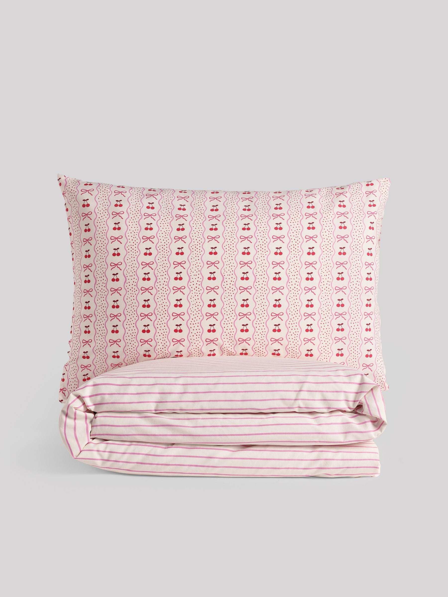 Pink Cherry Bow Duvet Cover and Pillowcase Set
