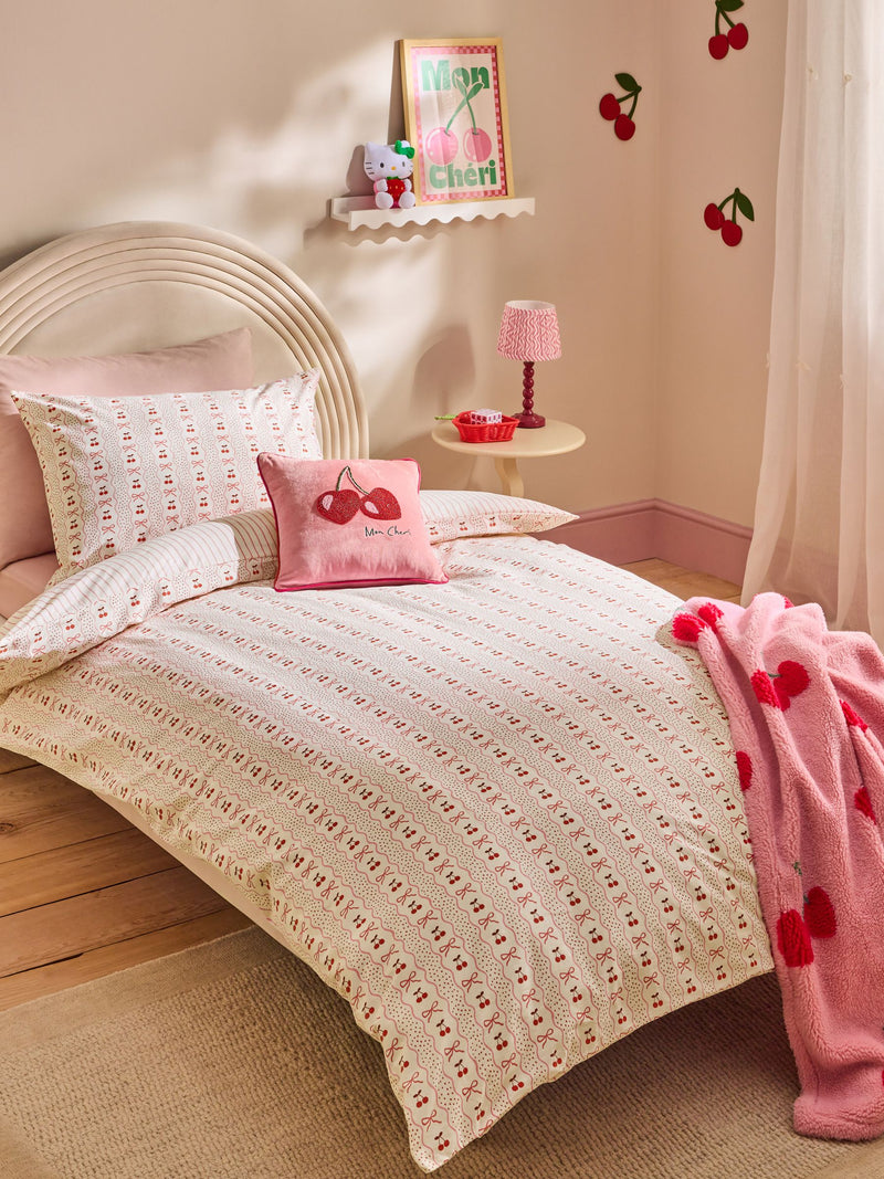 Pink Cherry Bow Duvet Cover and Pillowcase Set