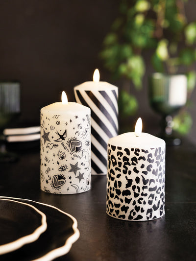 Next Rockett St George 3 Pack Cream/Black Real Wax Printed LED Candles- Buy online at McGrocer