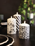 Rockett St George printed LED candles cream black 3 pack, imported from the UK