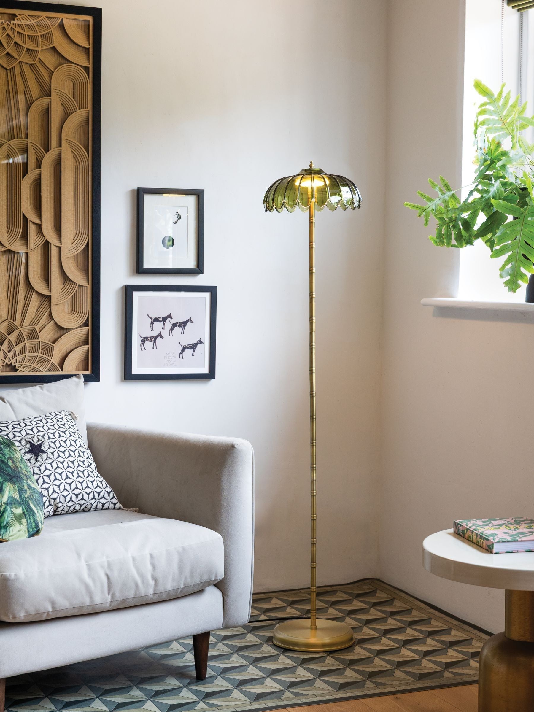Rockett St George green palm floor lamp with tree stem, UK version
