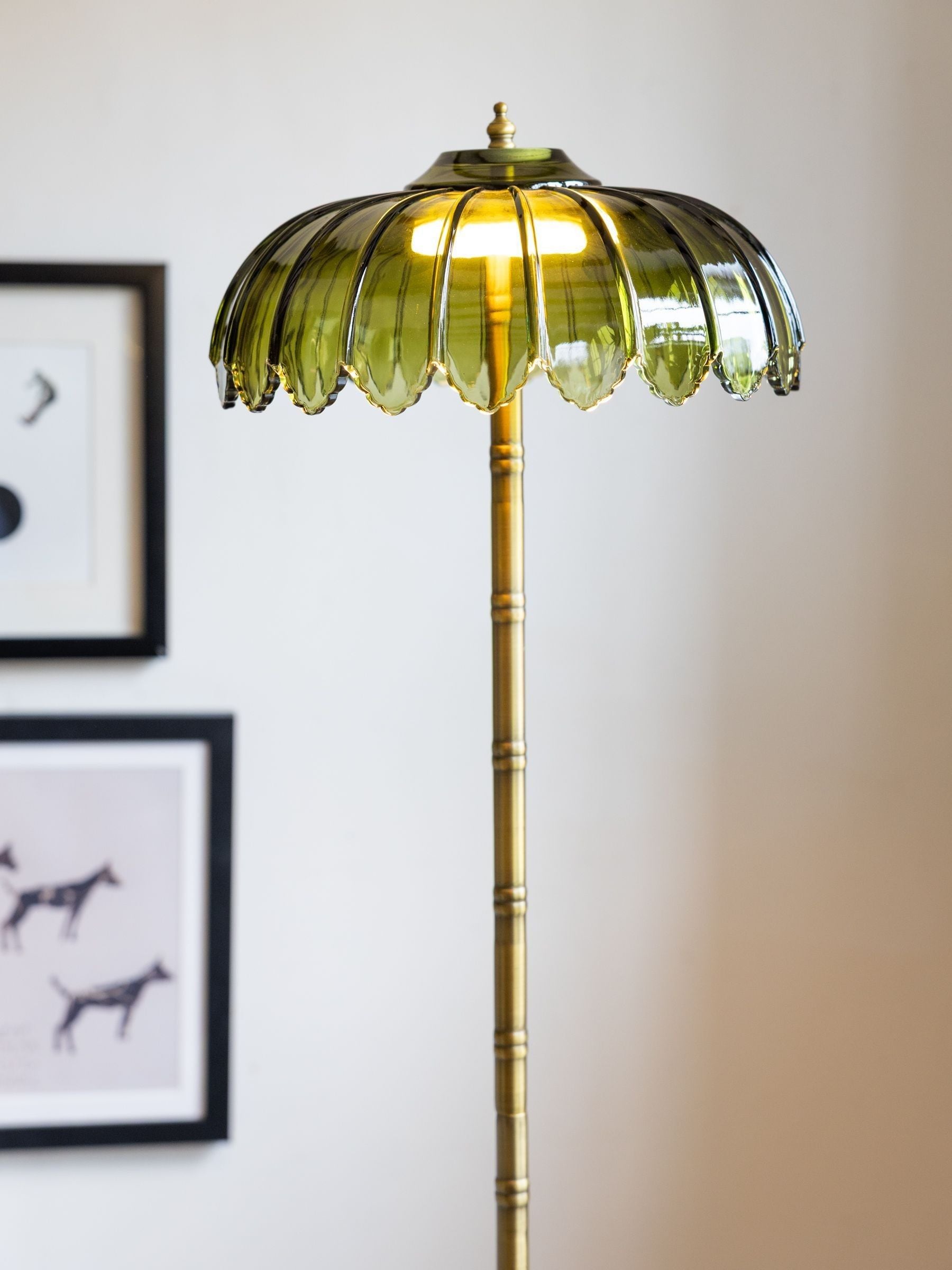 Rockett St George green palm floor lamp with tree stem, UK version