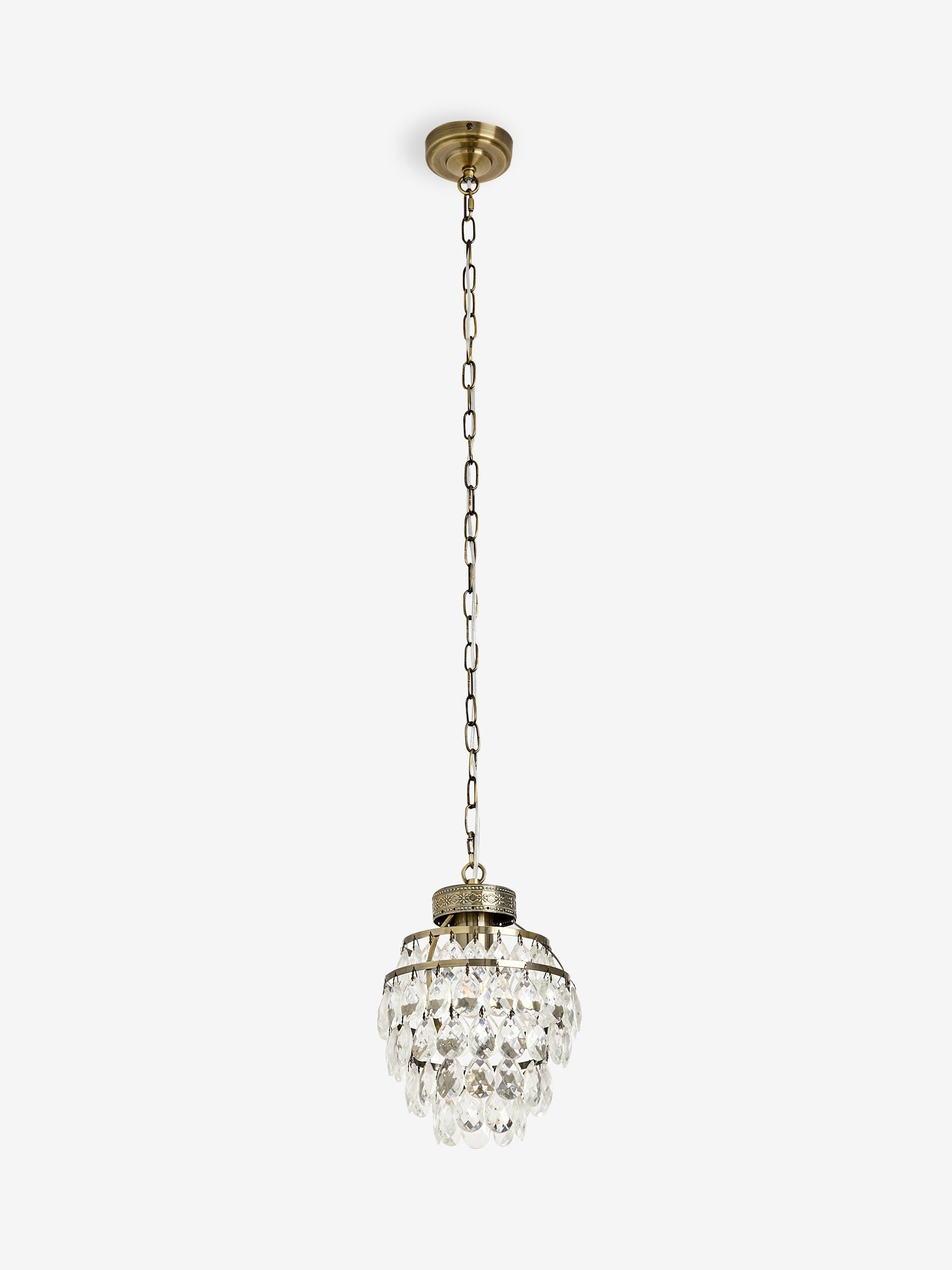 Shabby Chic brass glass pendant light with crystal droplets - British product
